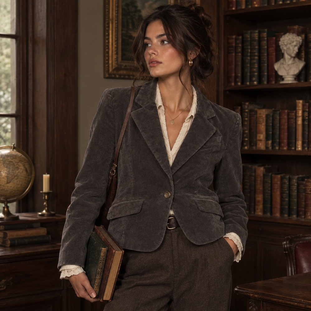 Ann Taylor LOFT Brown Velvet Blazer Jacket Dark Academia Whimsigoth Women's 8